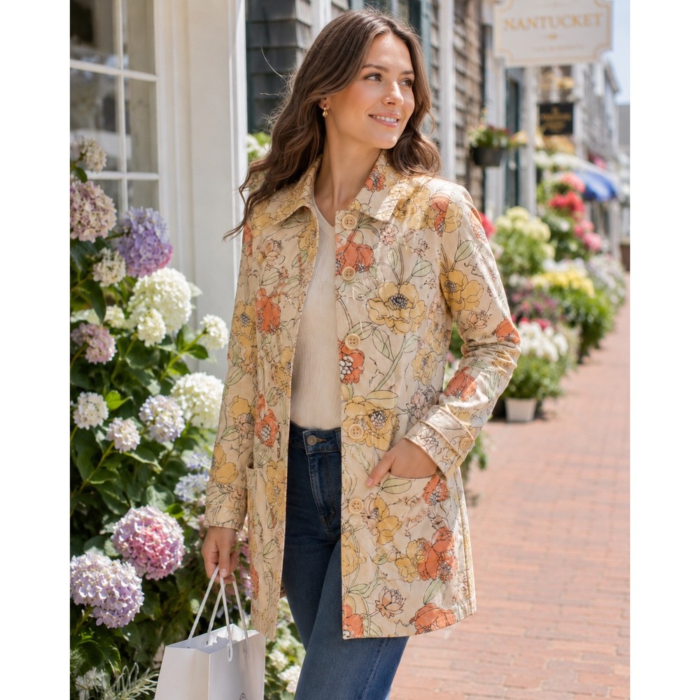Ann Taylor LOFT XS Petite Floral Cotton Jacket Spring Coat Button Front‎